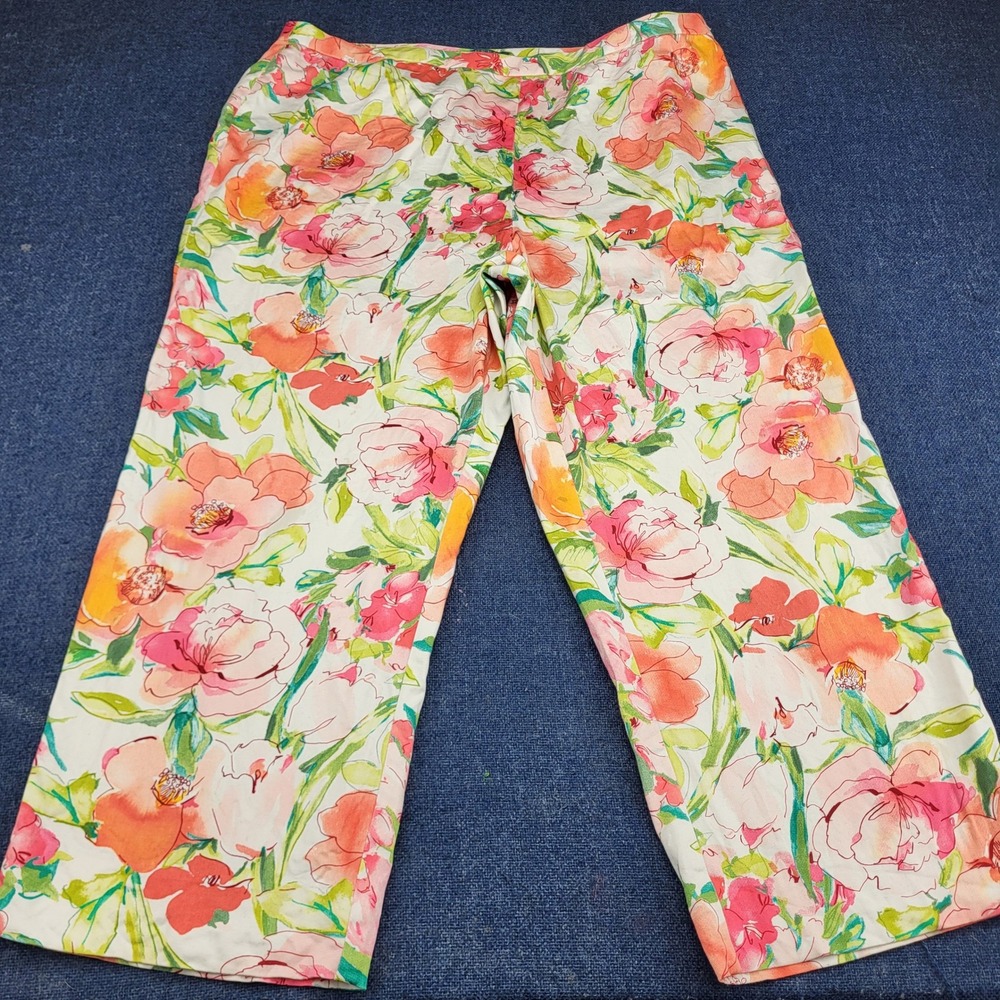 Lauren Ralph Lauren Floral Cropped Pants Pink Orange Green Size 12 Stretch